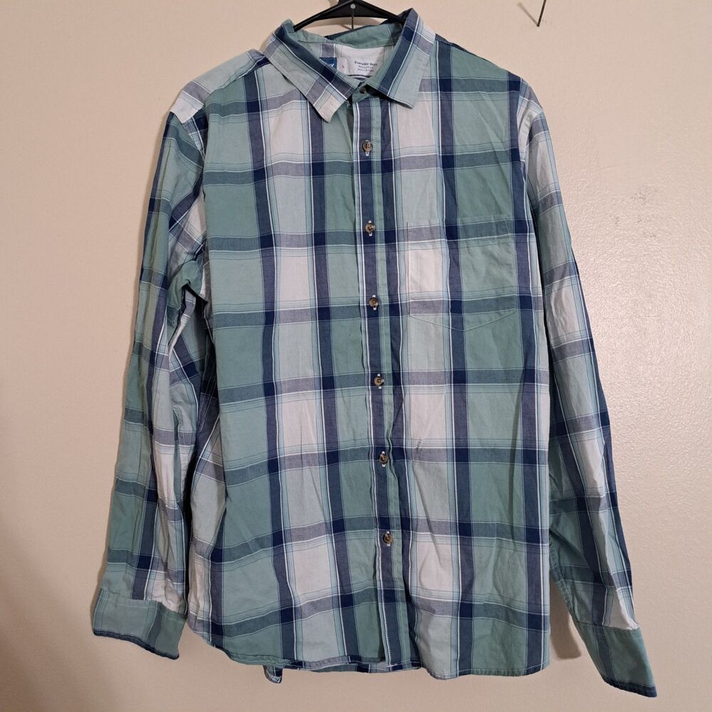 Old Navy blue/Teal Plaid Flannel Button-Up Long Sleeve Women's Shirt Sz Large